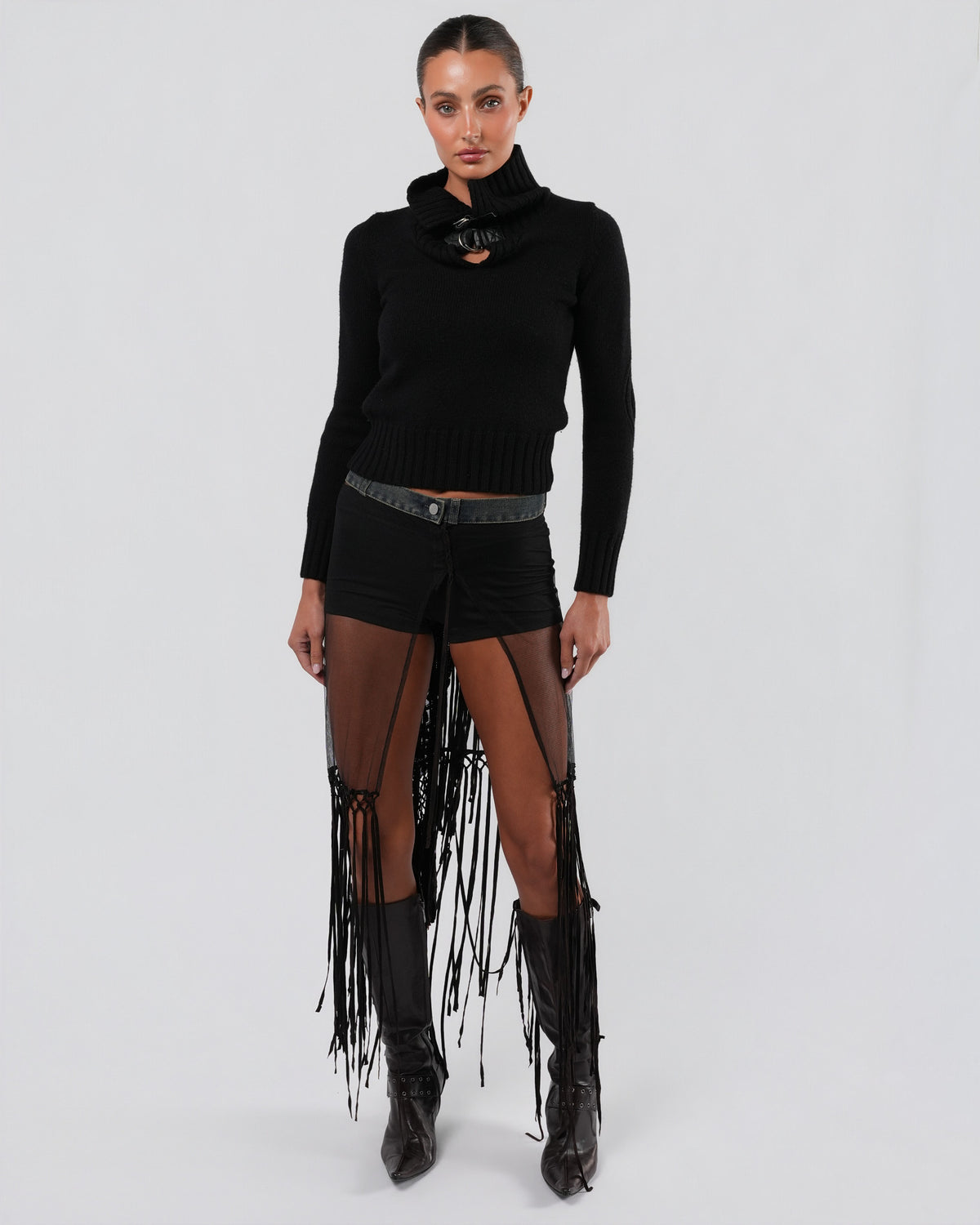 SS 2002 Mesh Skirt With Beaded Leather Detail