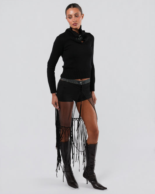 SS 2002 Mesh Skirt With Beaded Leather Detail