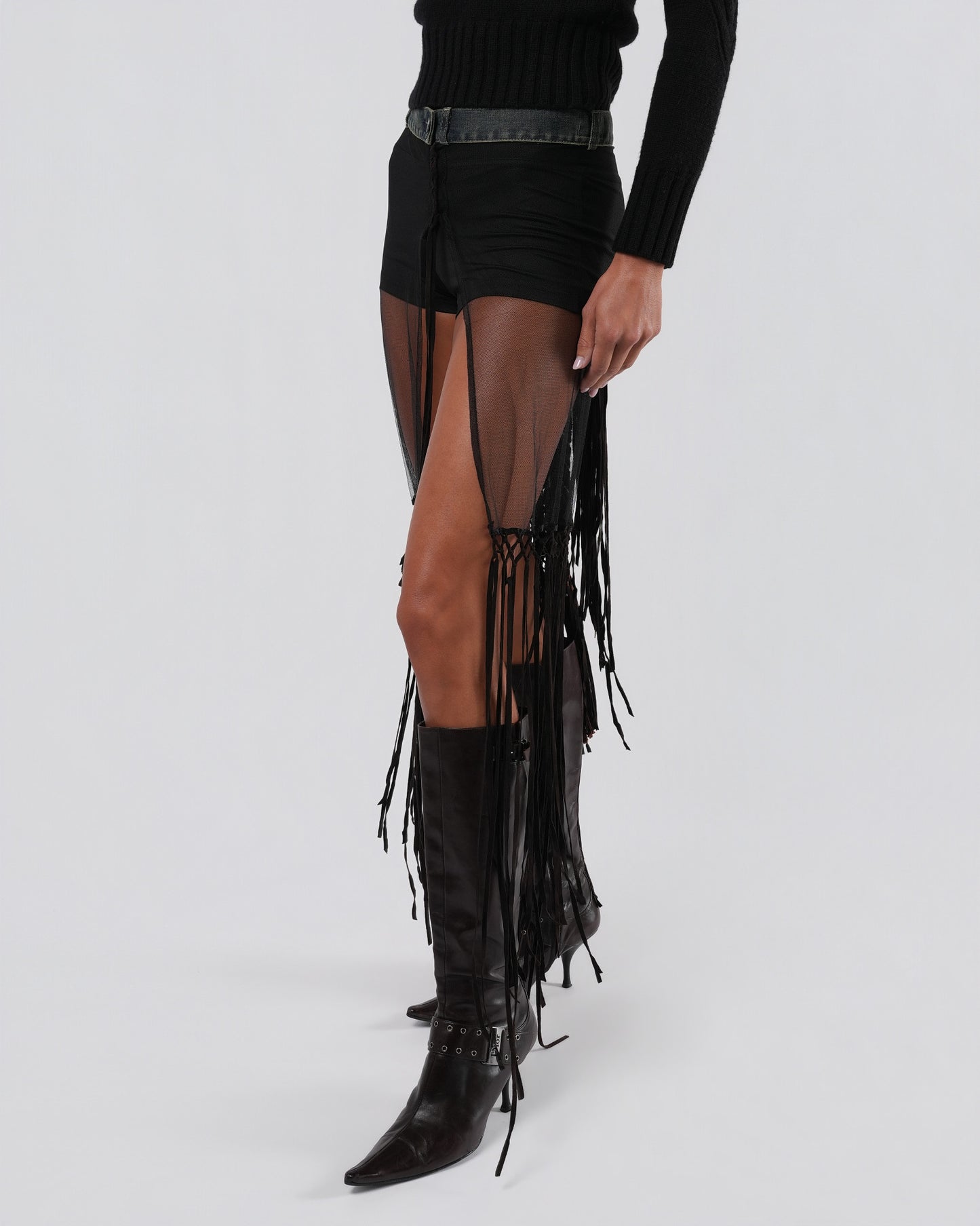 SS 2002 Mesh Skirt With Beaded Leather Detail