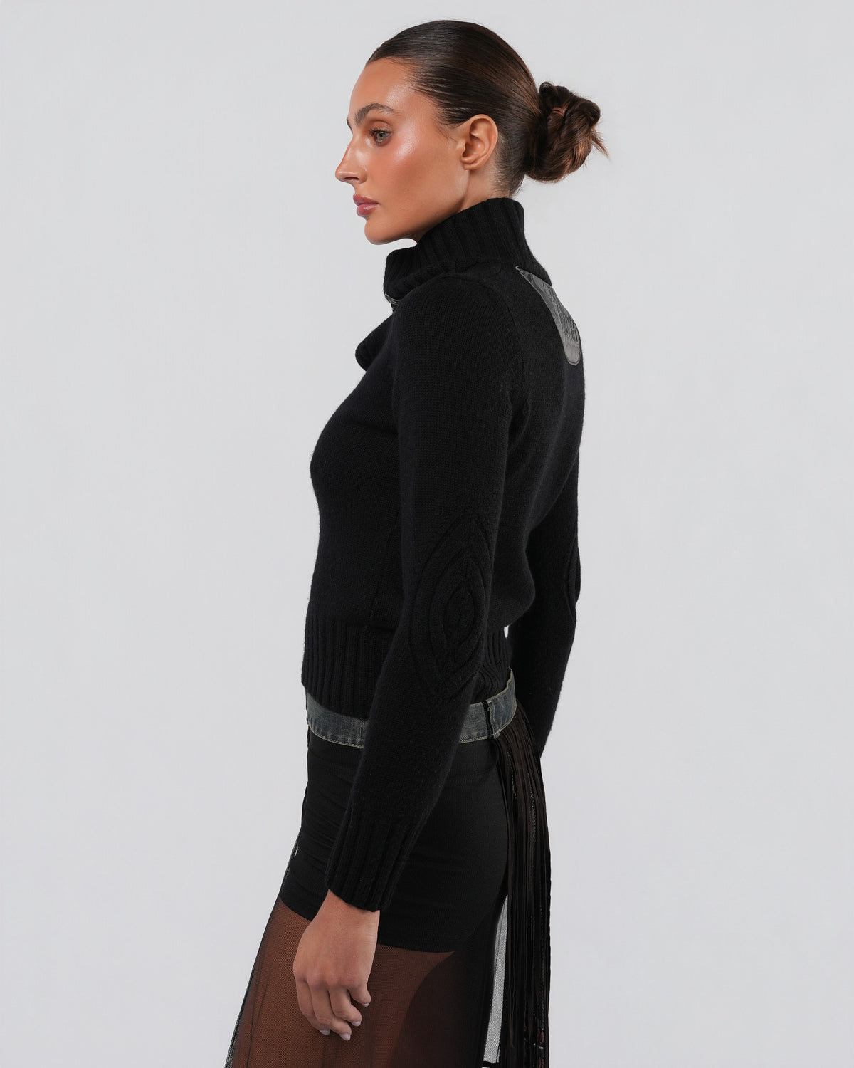 SS 2002 Mesh Skirt With Beaded Leather Detail
