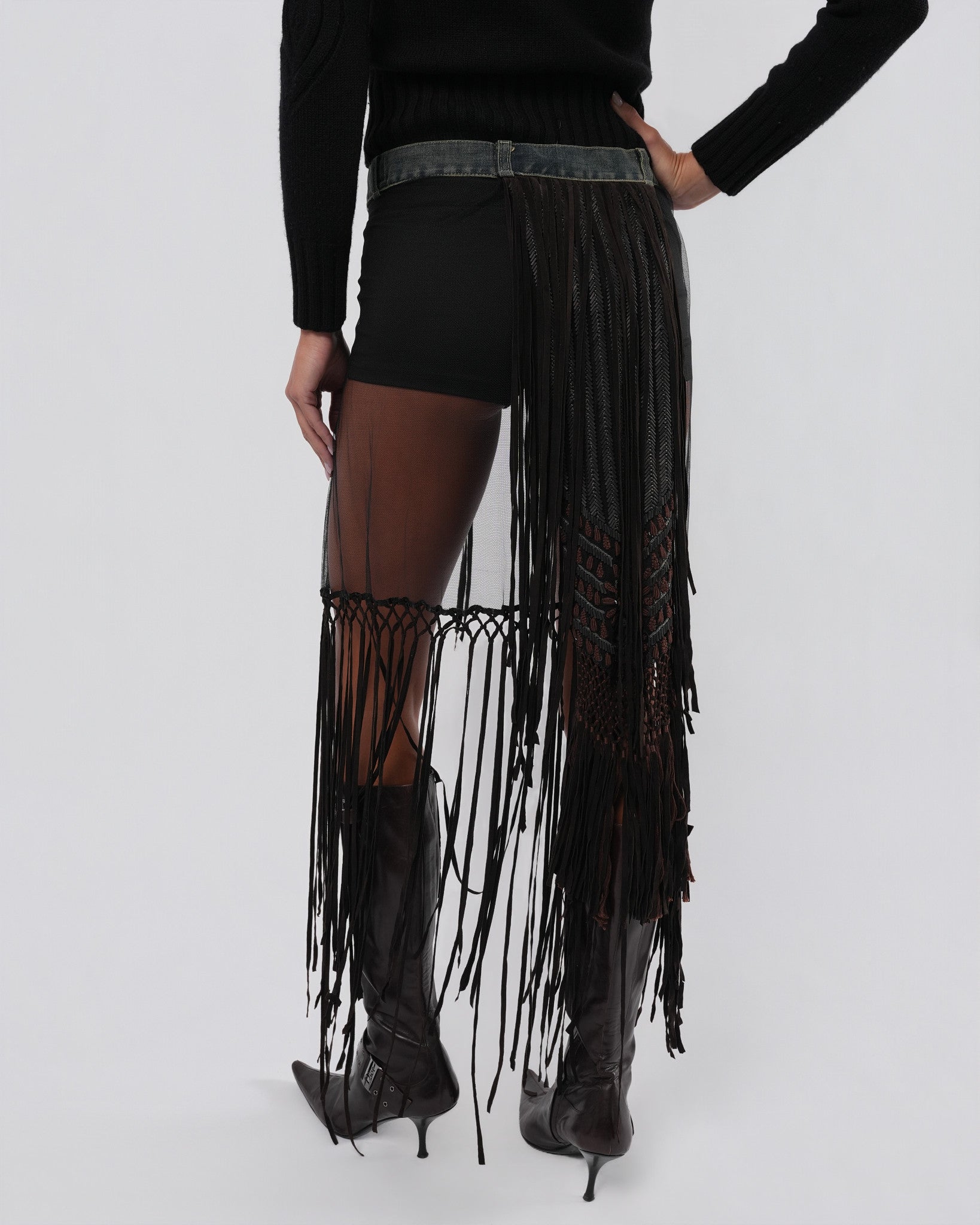 SS 2002 Mesh Skirt With Beaded Leather Detail – Justin Reed