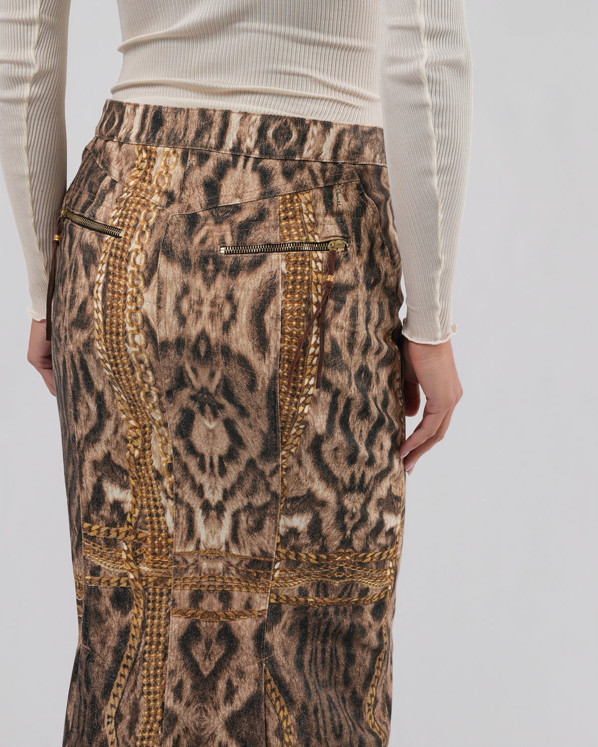 SS 2003 Leopard And Chain Print Maxi Skirt