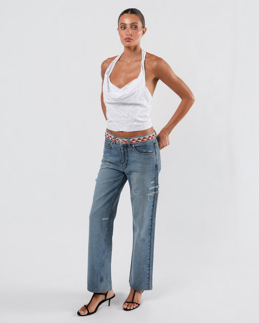 Tom Ford SS 1999 Beaded Light Wash Jeans