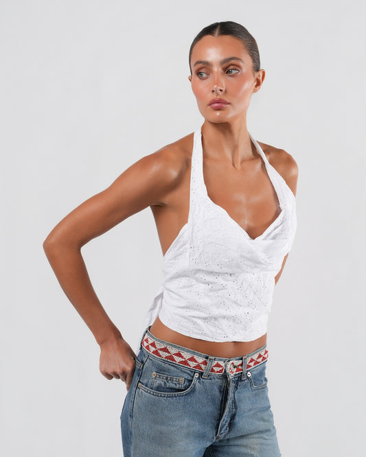 2000s Eyelet Backless Halter Top