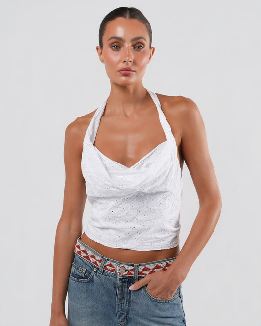 2000s Eyelet Backless Halter Top