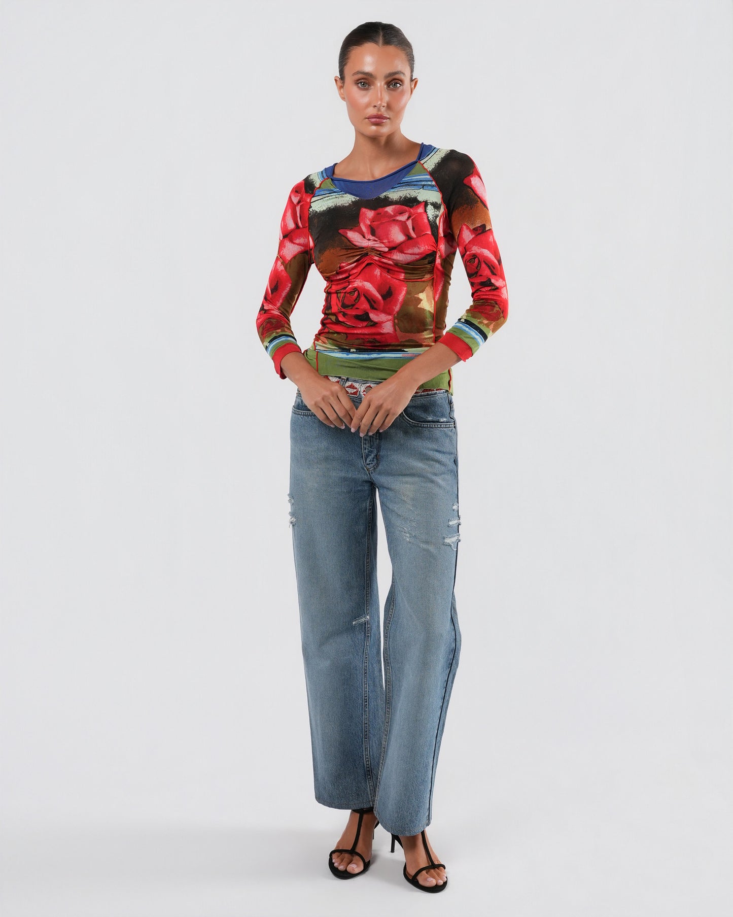 1990s Rose Print Backless Top