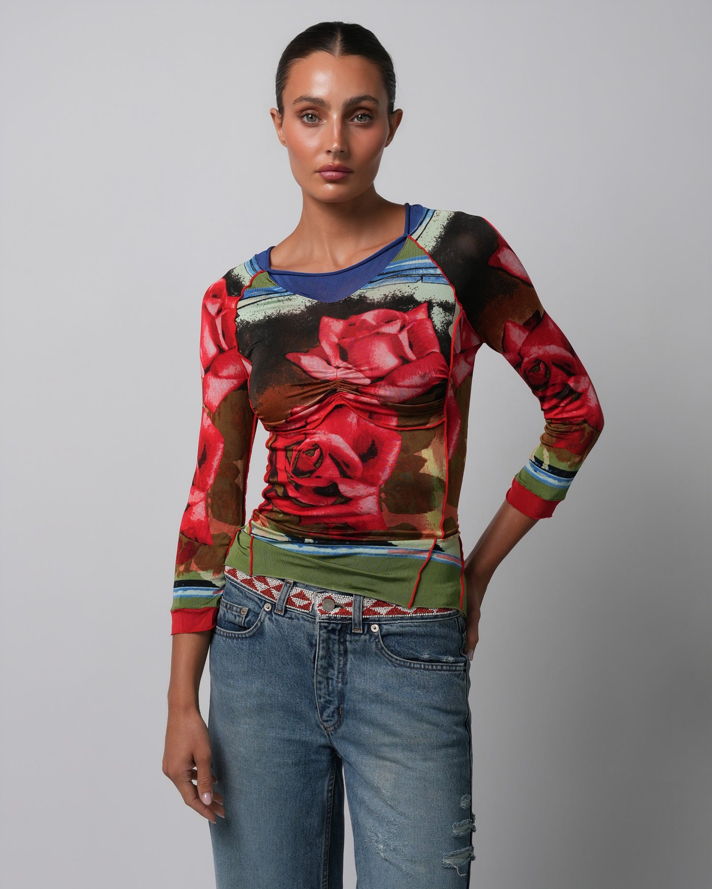 1990s Rose Print Backless Top