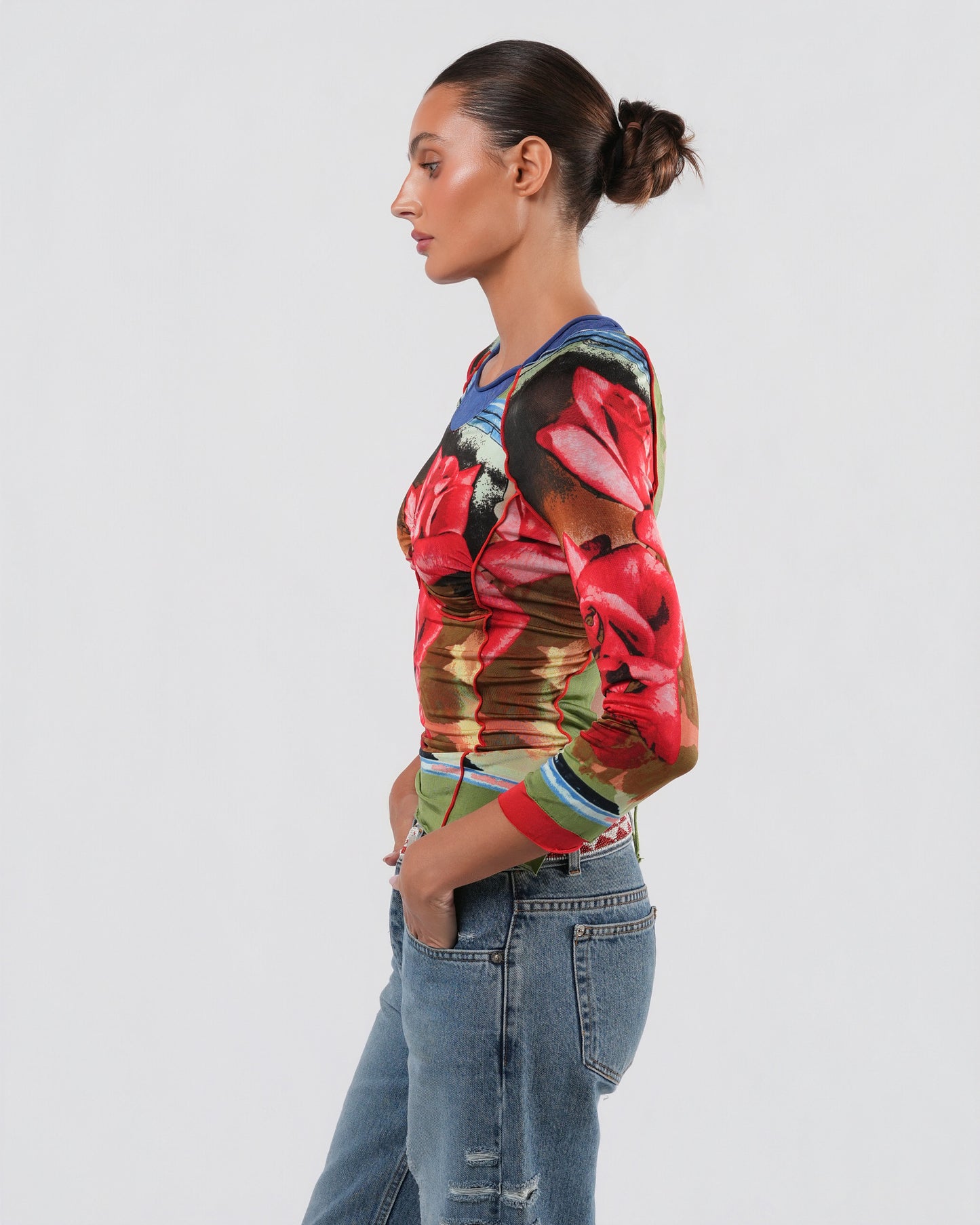 1990s Rose Print Backless Top