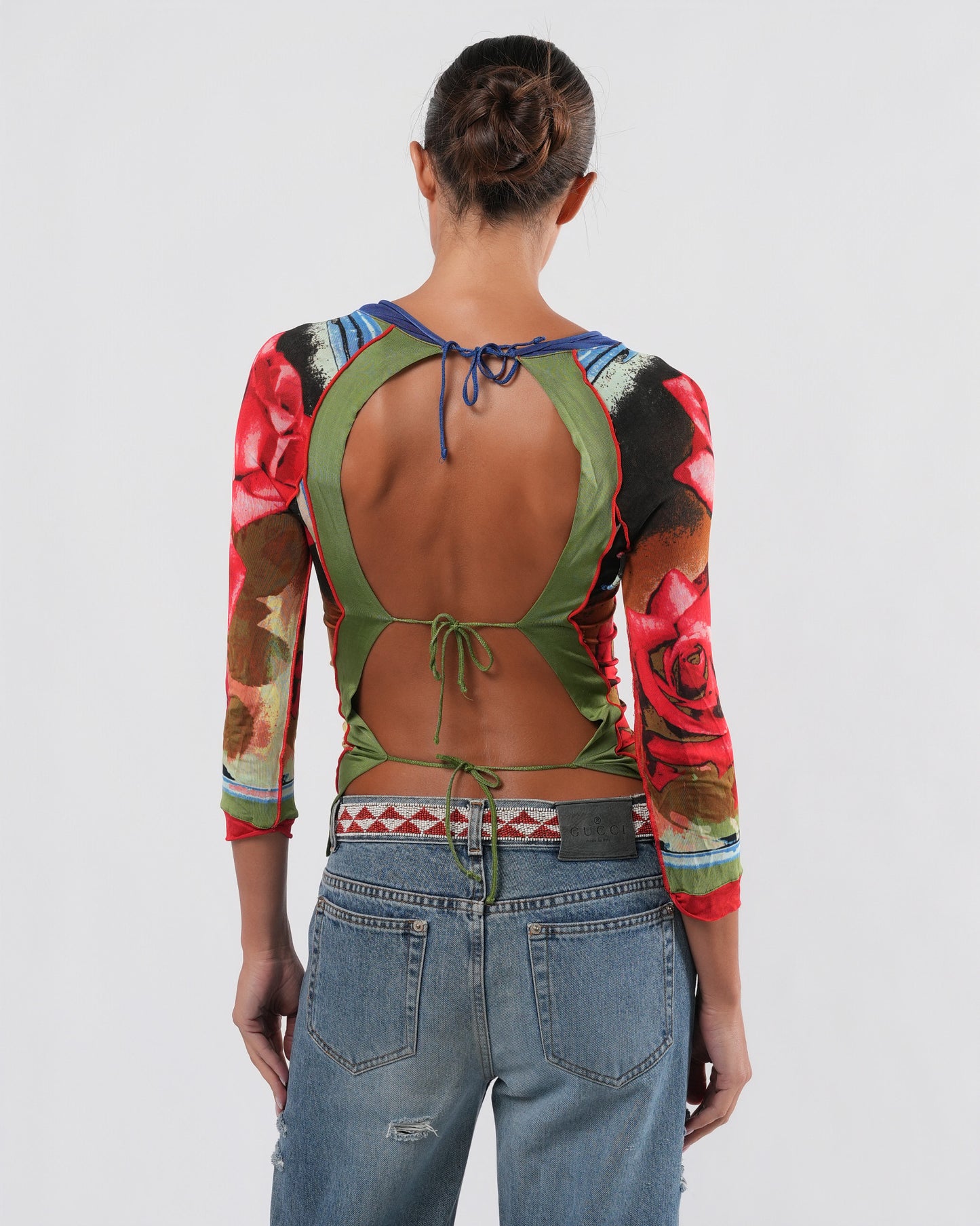 1990s Rose Print Backless Top