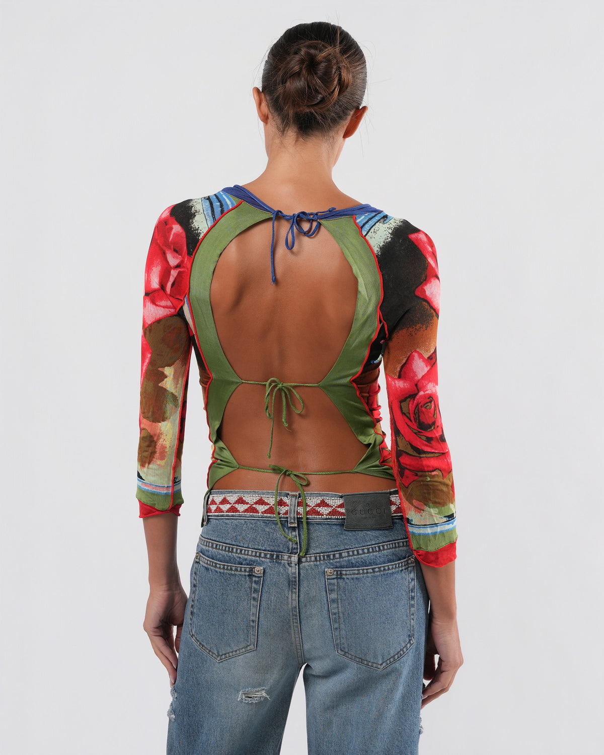 1990s Rose Print Backless Top