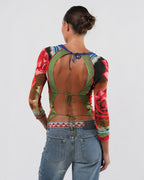 1990s Rose Print Backless Top