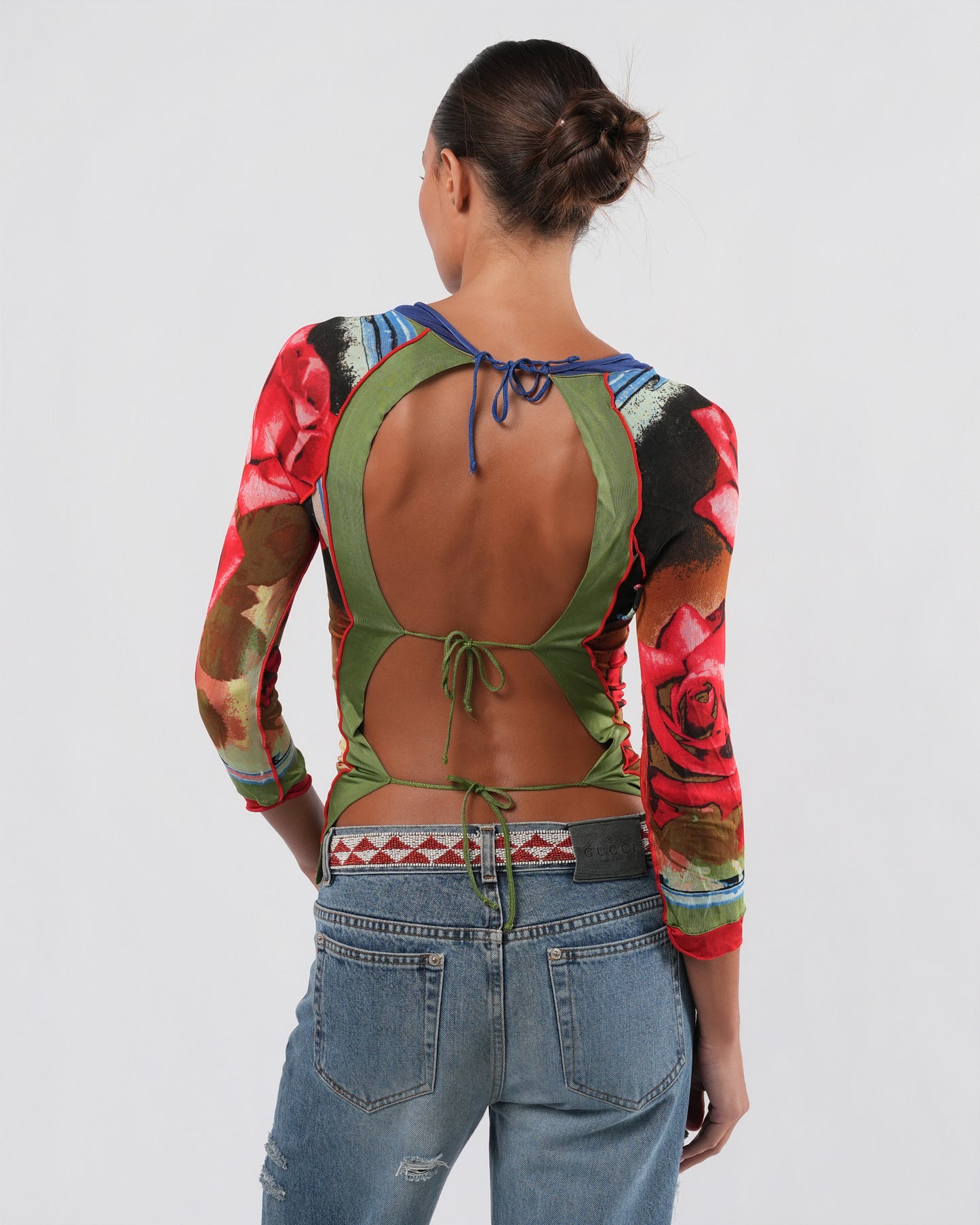 1990s Rose Print Backless Top