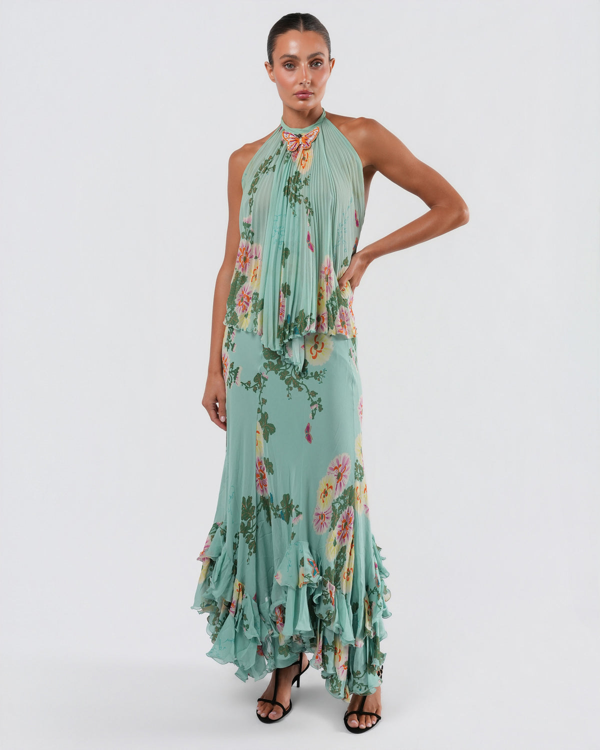 C. 2003 Silk Top And Skirt Set With Butterfly Detail