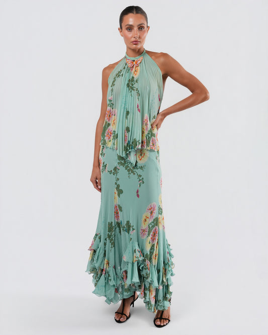 C. 2003 Silk Top And Skirt Set With Butterfly Detail