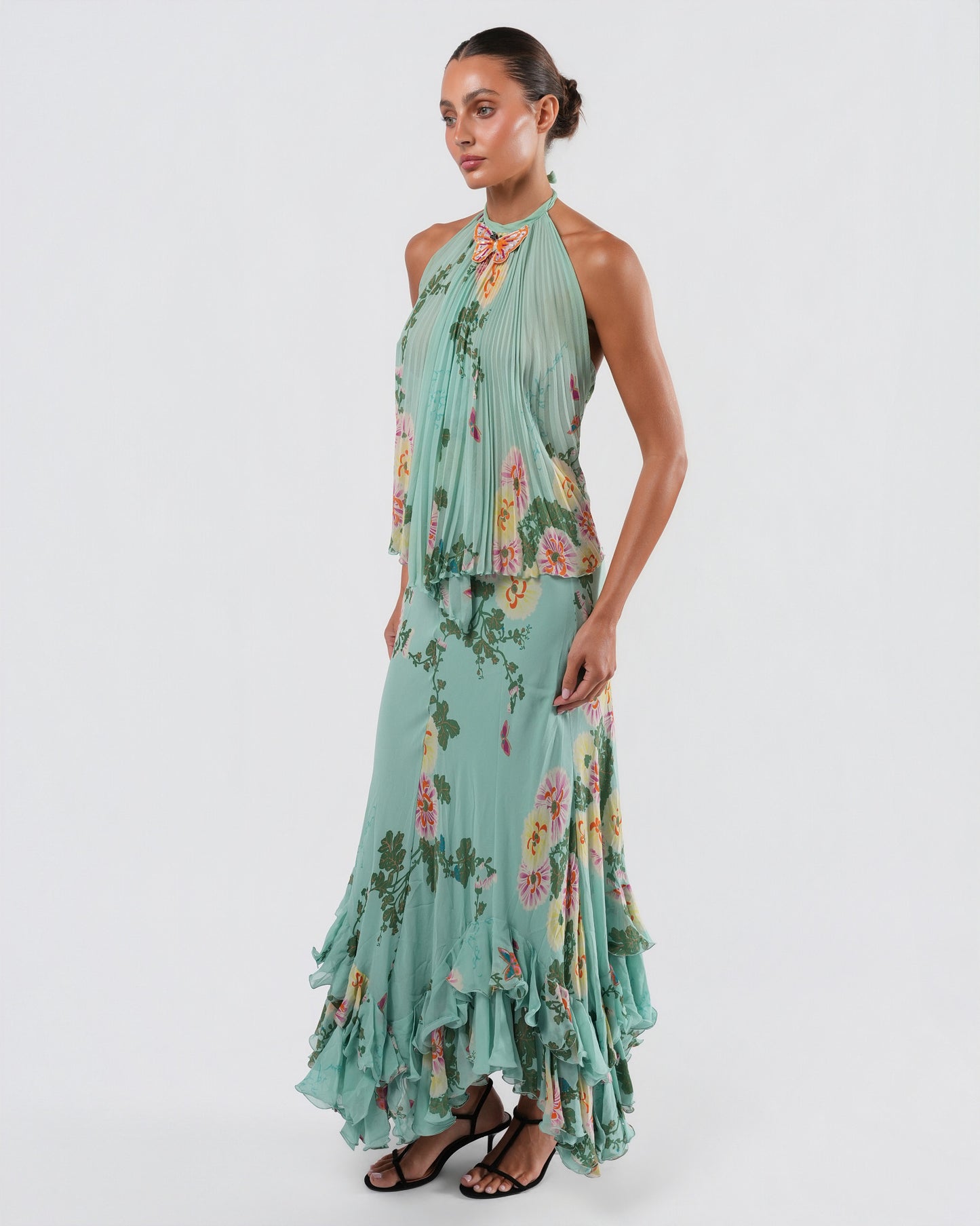 C. 2003 Silk Top And Skirt Set With Butterfly Detail
