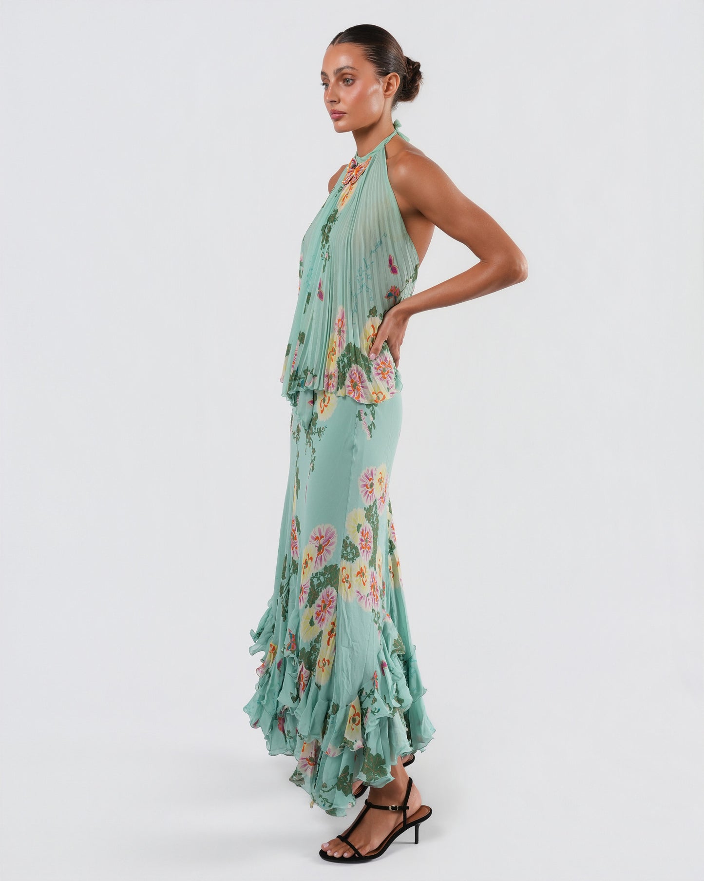 C. 2003 Silk Top And Skirt Set With Butterfly Detail