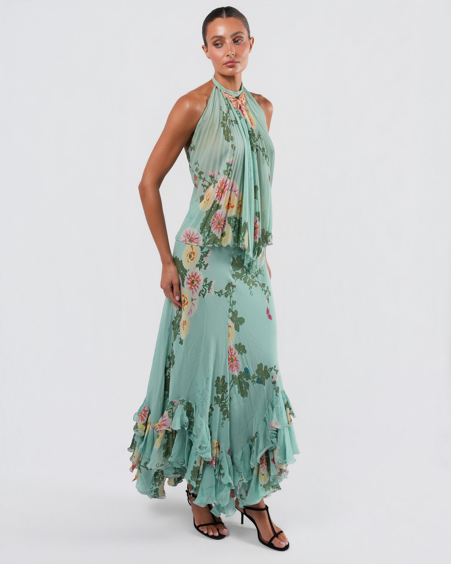 C. 2003 Silk Top And Skirt Set With Butterfly Detail