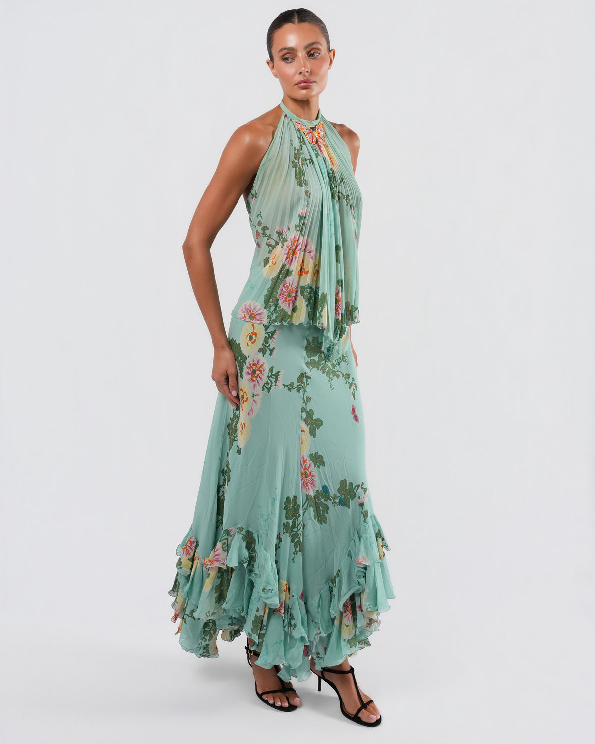 C. 2003 Silk Top And Skirt Set With Butterfly Detail