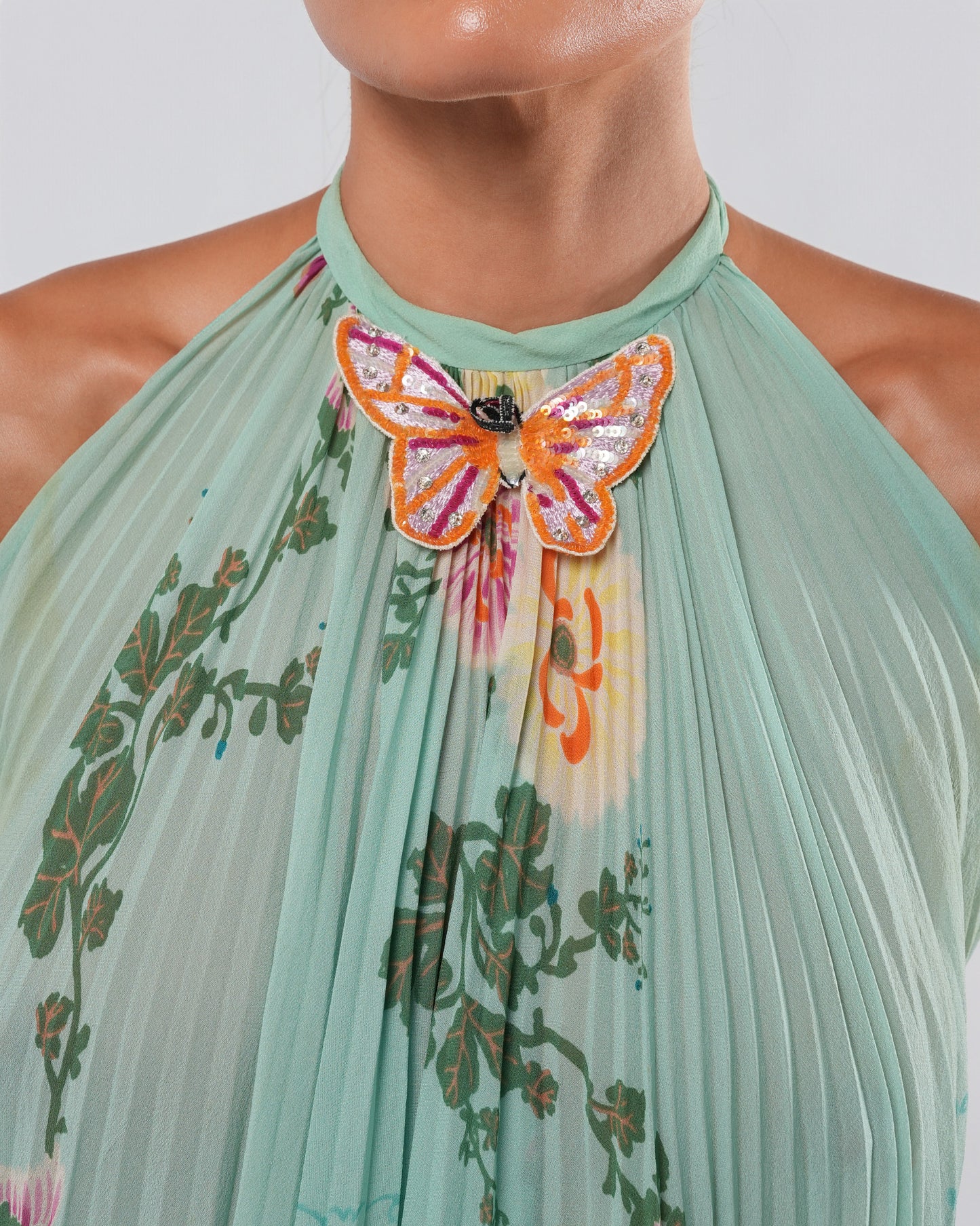 C. 2003 Silk Top And Skirt Set With Butterfly Detail