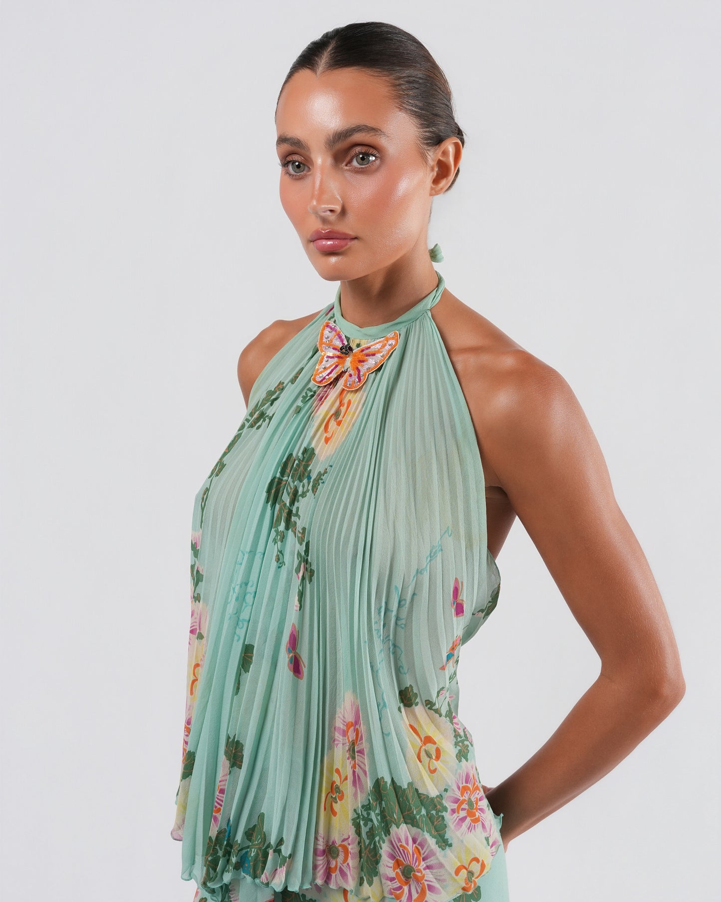 C. 2003 Silk Top And Skirt Set With Butterfly Detail