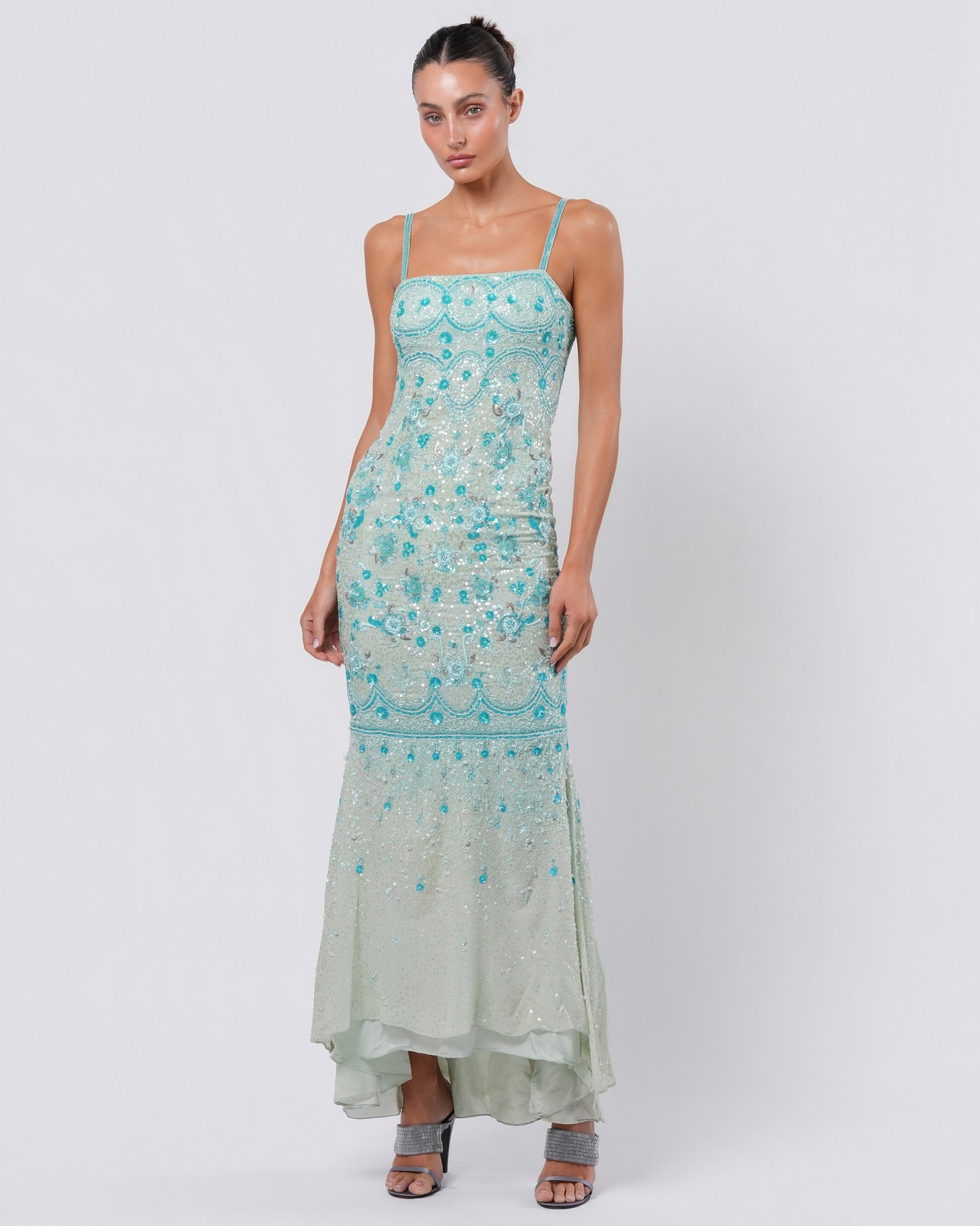 SS 2000 Couture Runway Beaded Gown with Boa