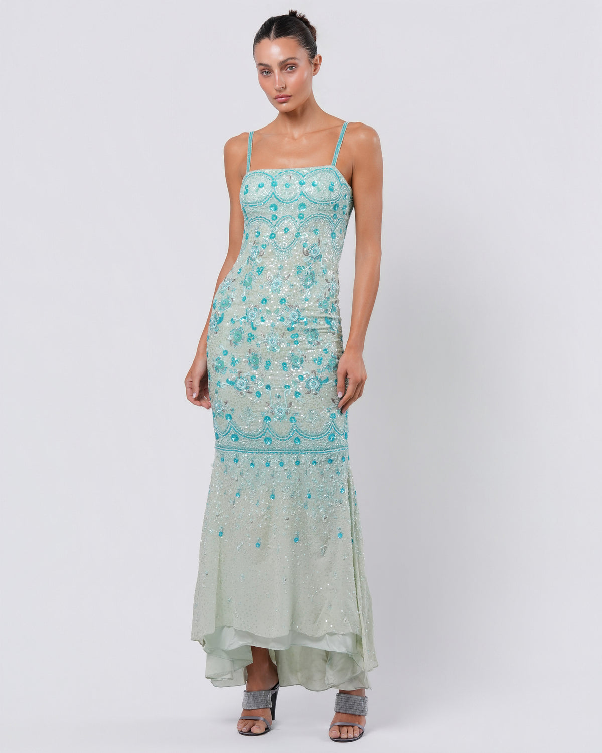 SS 2000 Couture Runway Beaded Gown with Boa