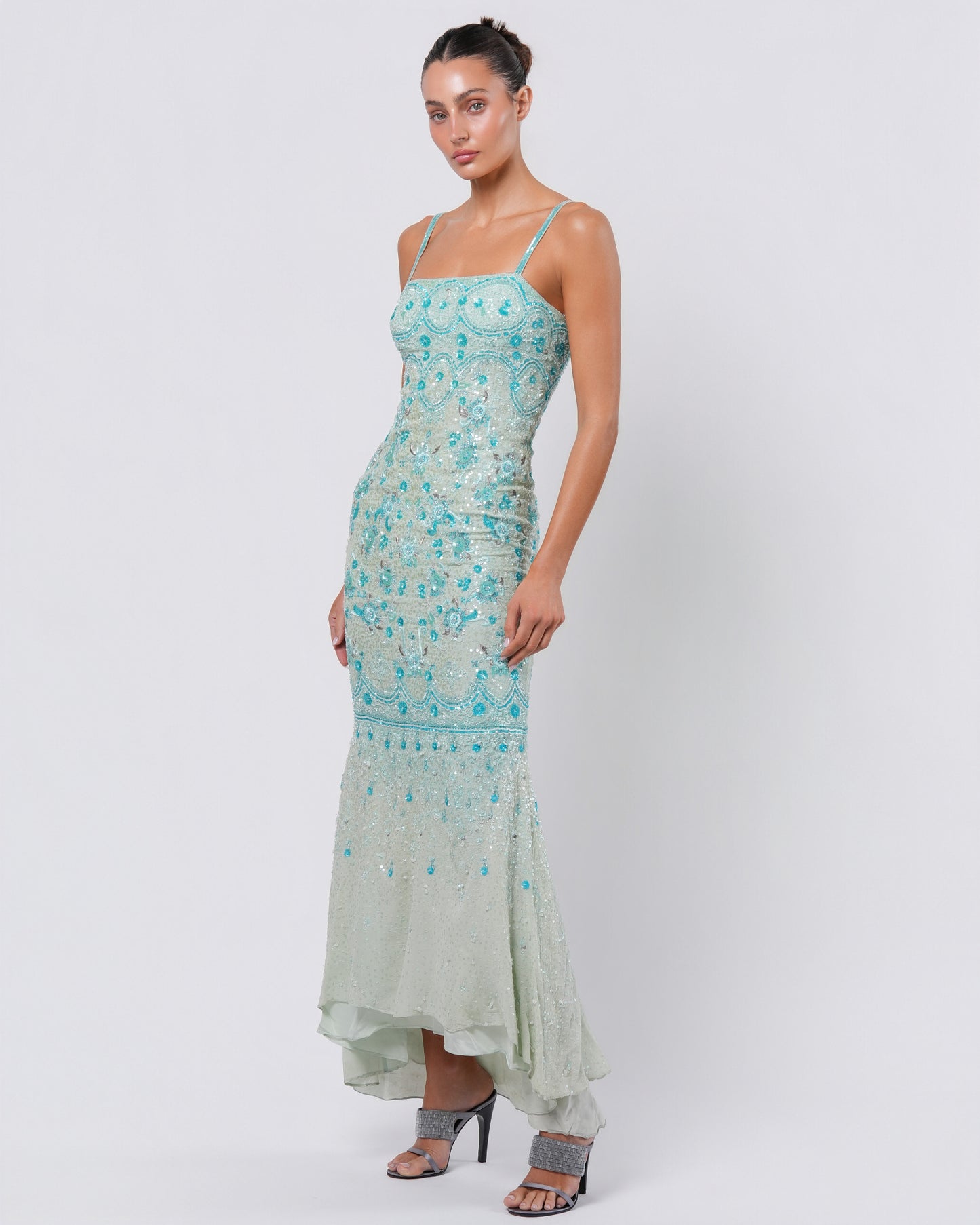 SS 2000 Couture Runway Beaded Gown with Boa