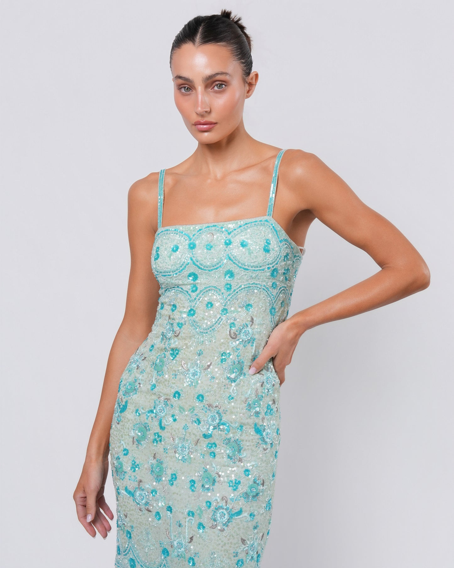 SS 2000 Couture Runway Beaded Gown with Boa