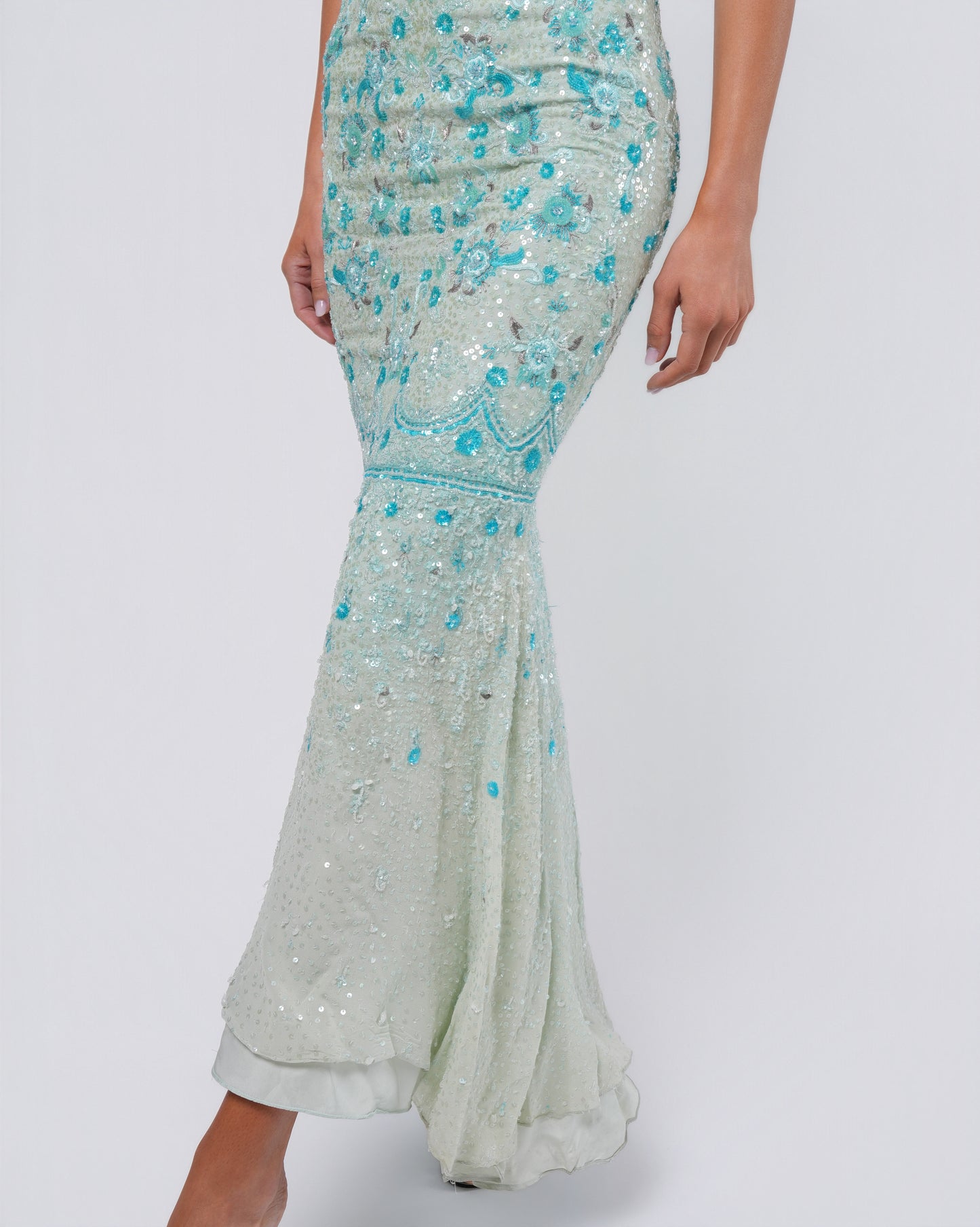 SS 2000 Couture Runway Beaded Gown with Boa