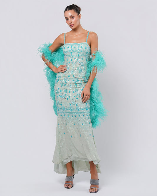 SS 2000 Couture Runway Beaded Gown with Boa