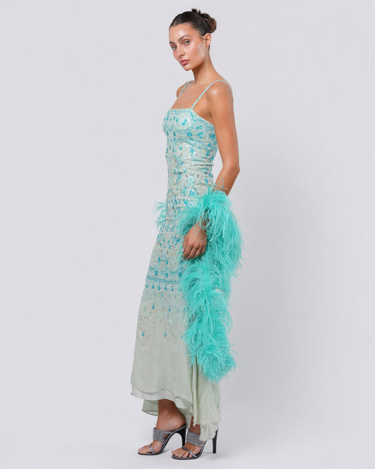 SS 2000 Couture Runway Beaded Gown with Boa