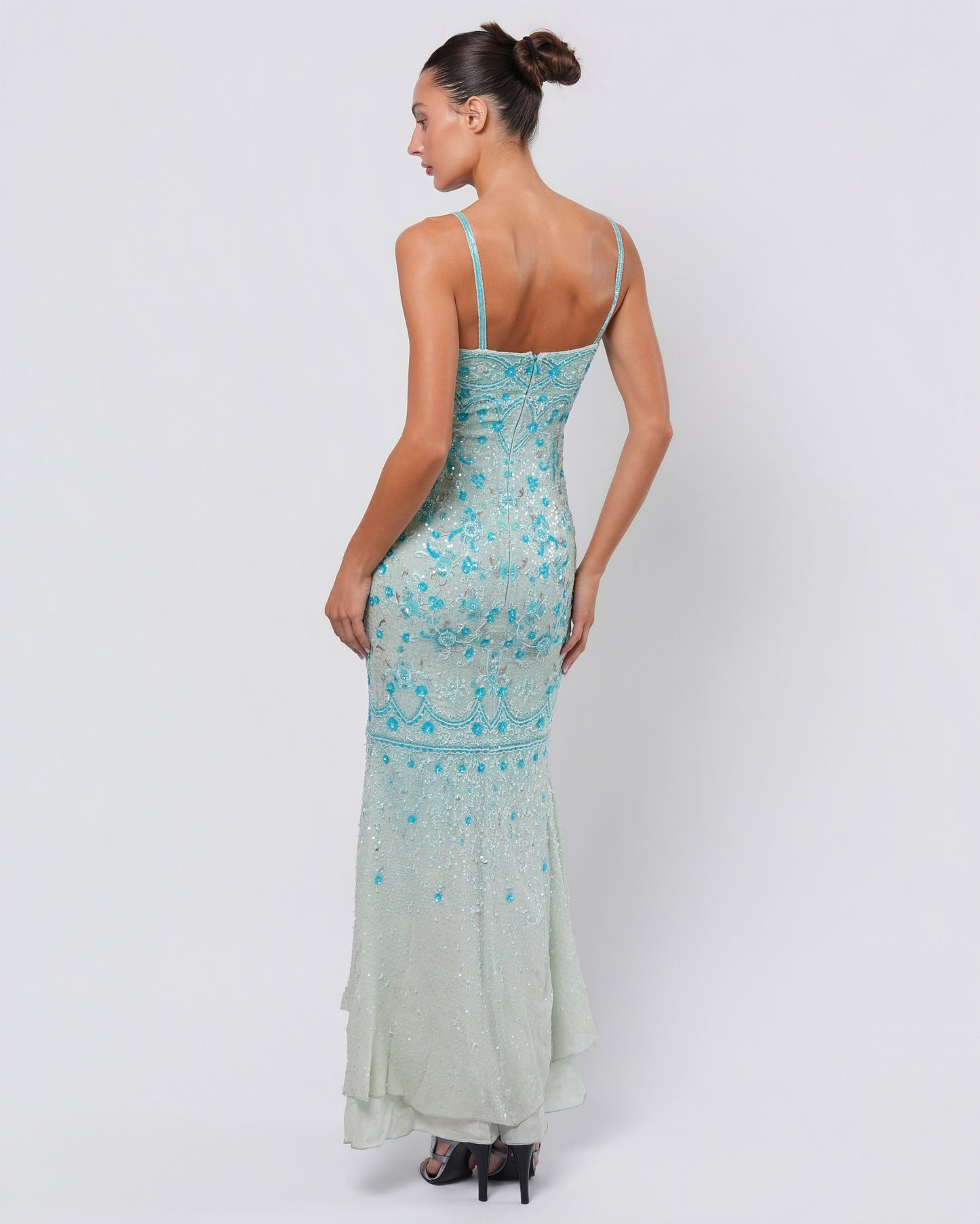 SS 2000 Couture Runway Beaded Gown with Boa