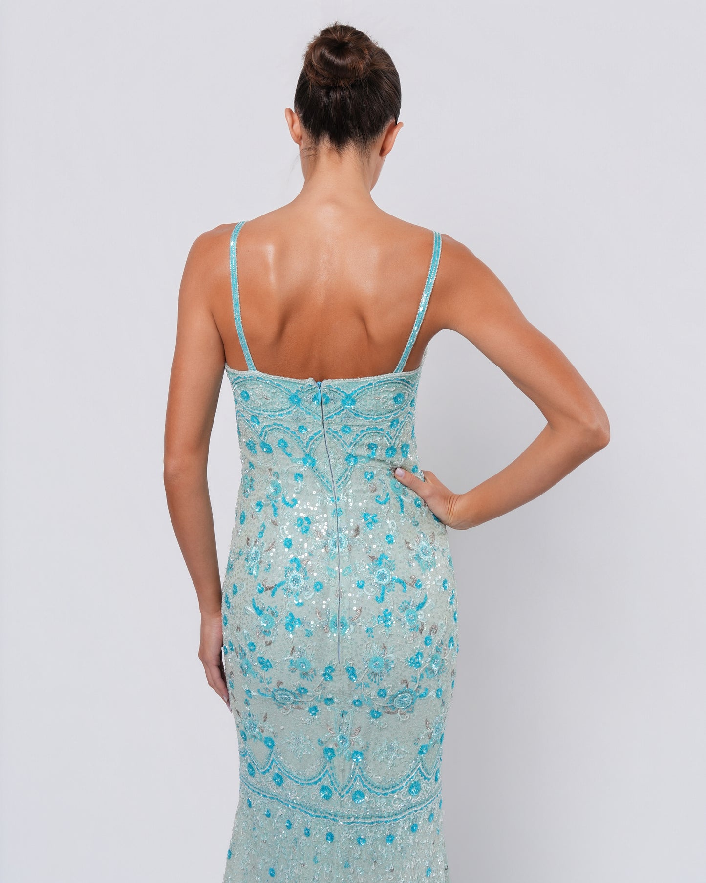 SS 2000 Couture Runway Beaded Gown with Boa