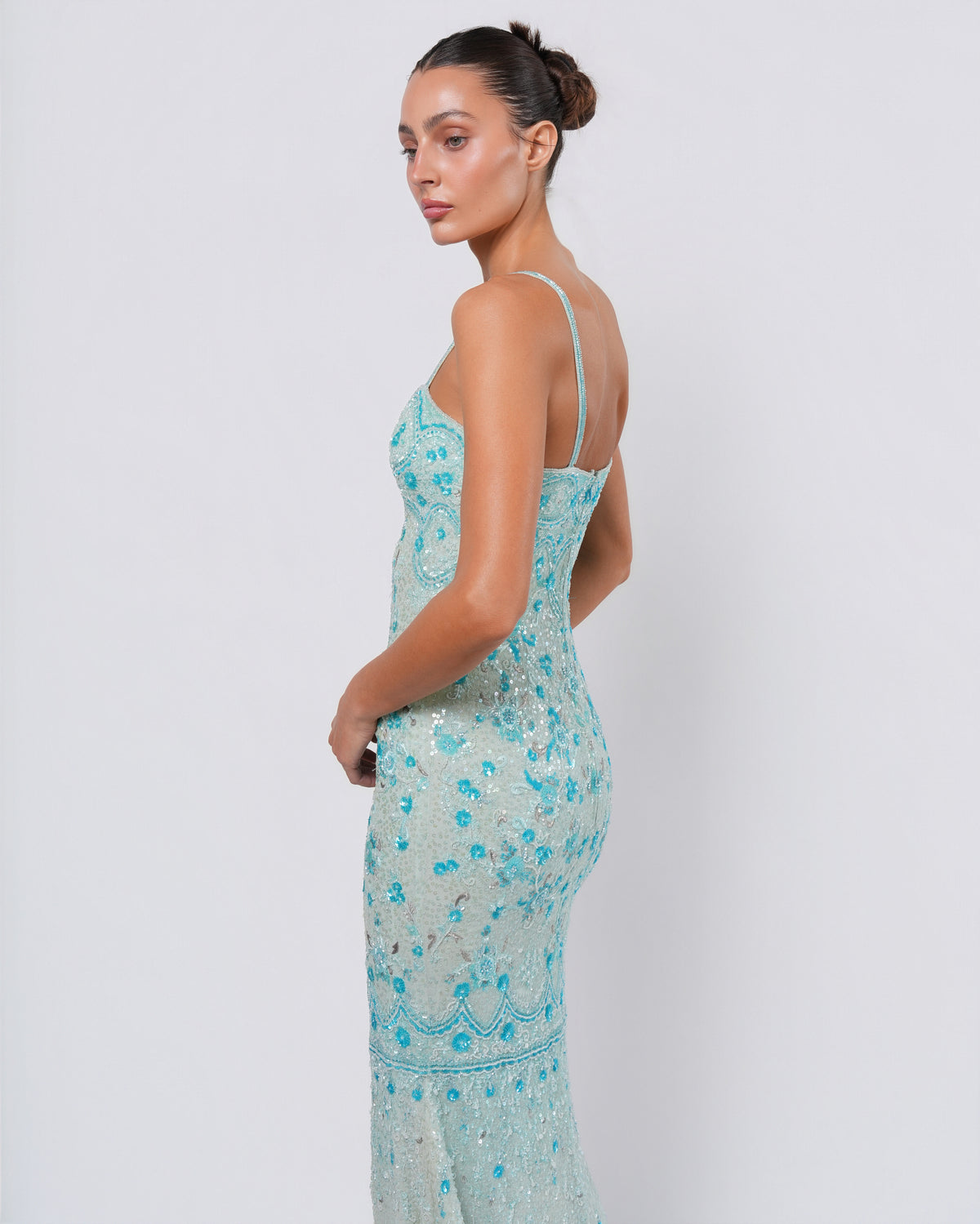 SS 2000 Couture Runway Beaded Gown with Boa