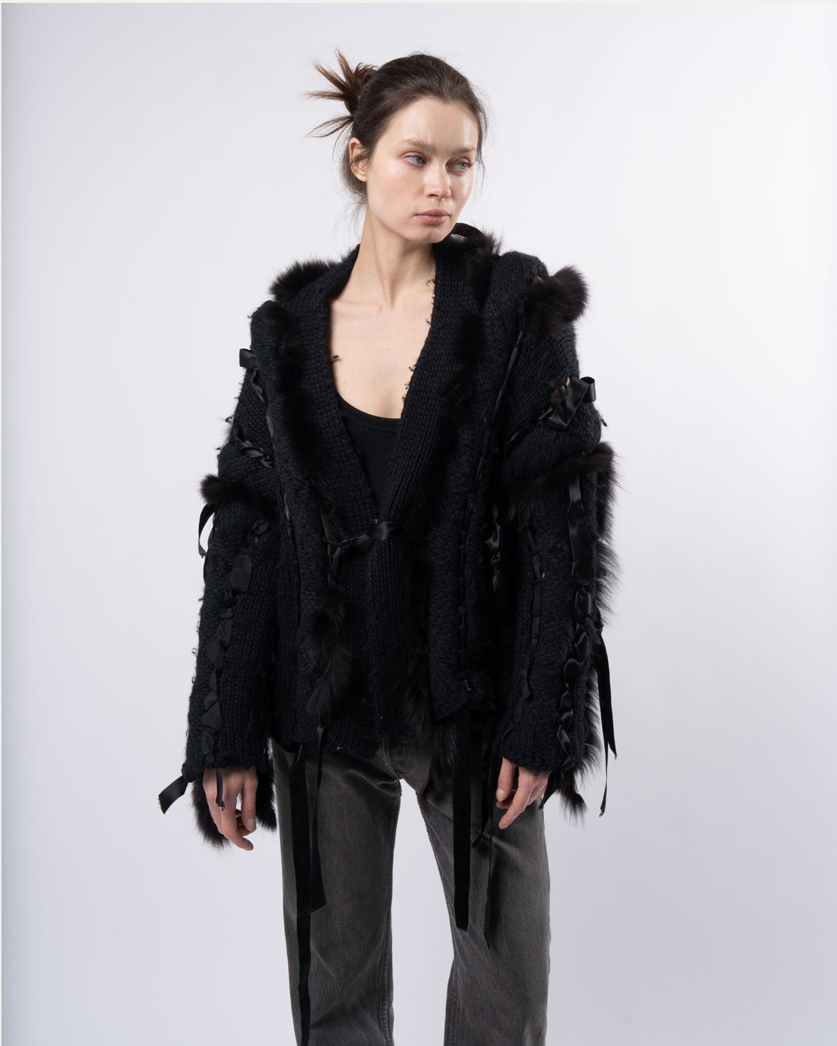 Iconic FW 2002 Fox Fur Black Wool Knit Cardigan – Justin Reed