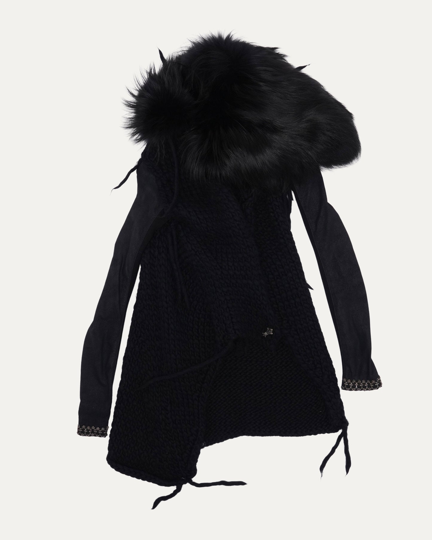 Rick Owens Fur Detail Silver Embellished Sweater