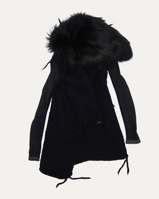 Rick Owens Fur Detail Silver Embellished Sweater
