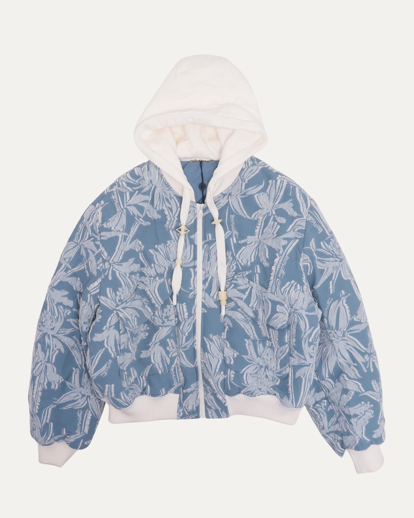 Palm Tree Embroidered Hooded Bomber Jacket