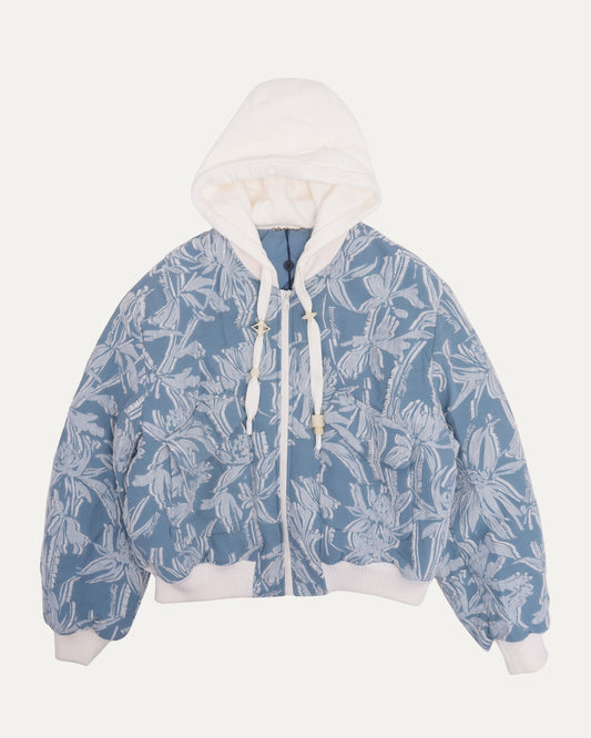 Palm Tree Embroidered Hooded Bomber Jacket