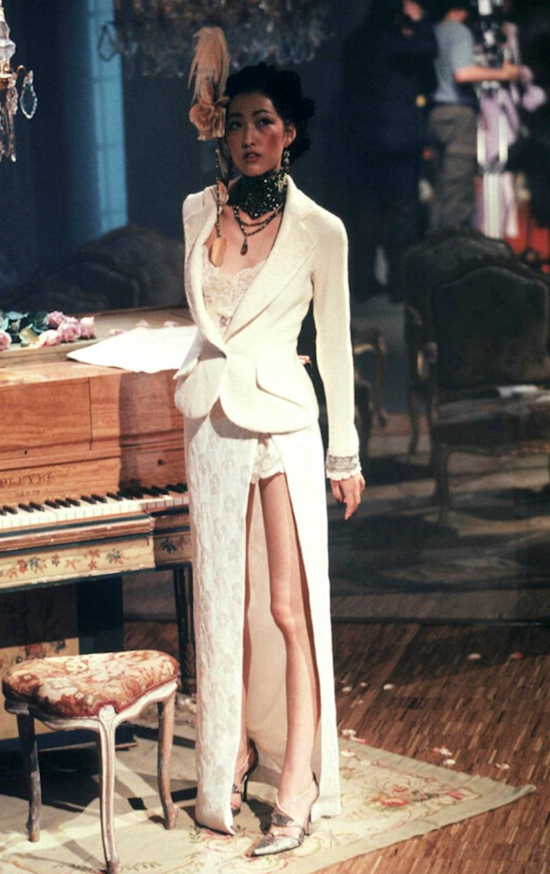 SS 1998 Lace Trimmed Cameo Button Runway Jacket