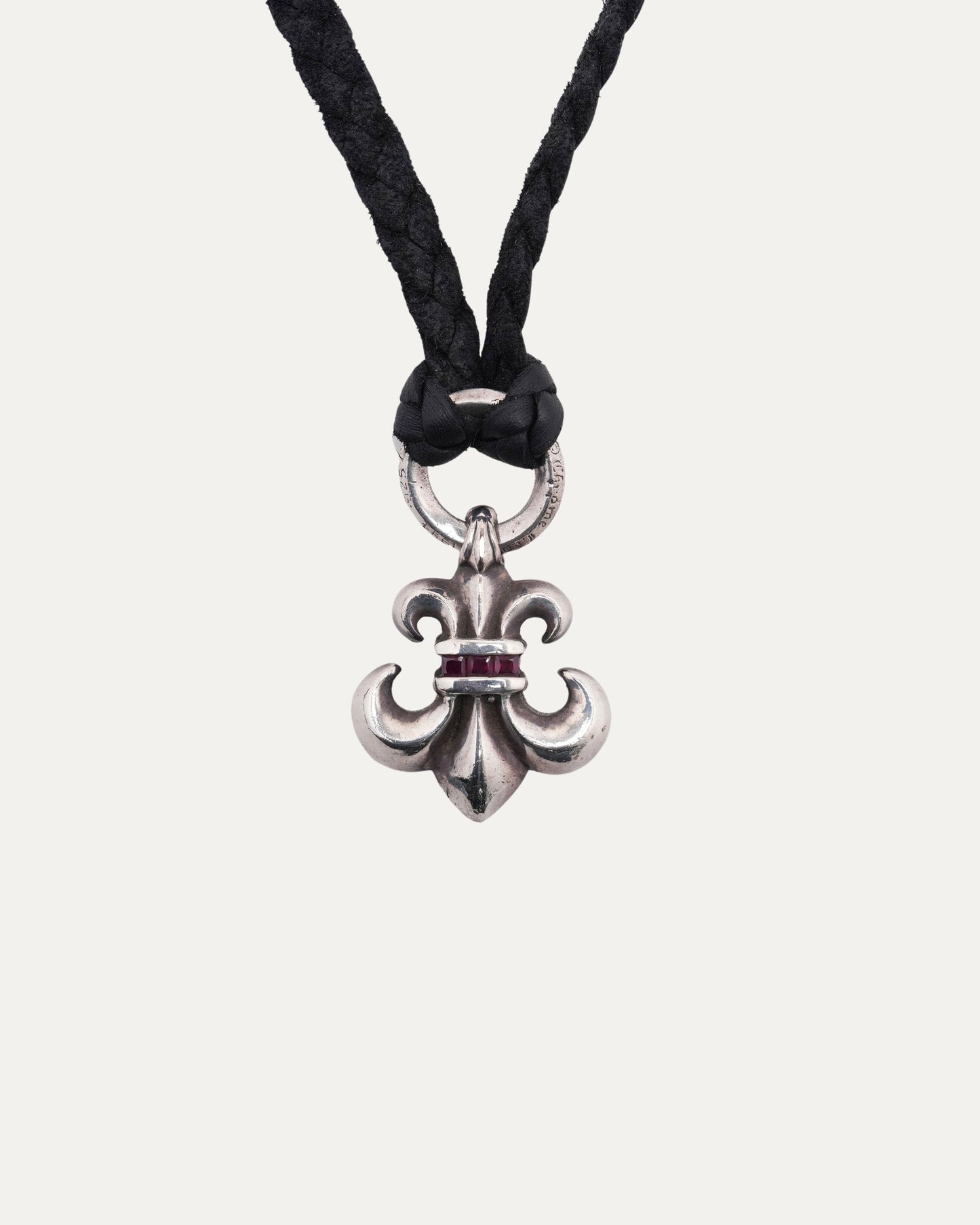 Ruby Fleur Pendant on B-Ring with Leather Thong Necklace