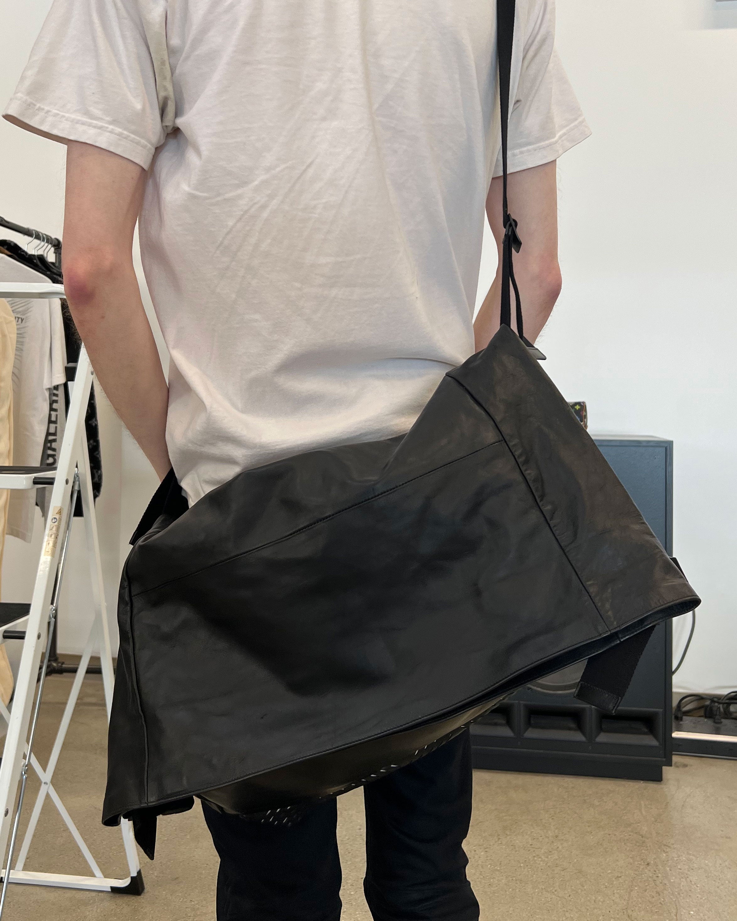 Fold Over Perforated Leather Shoulder Bag