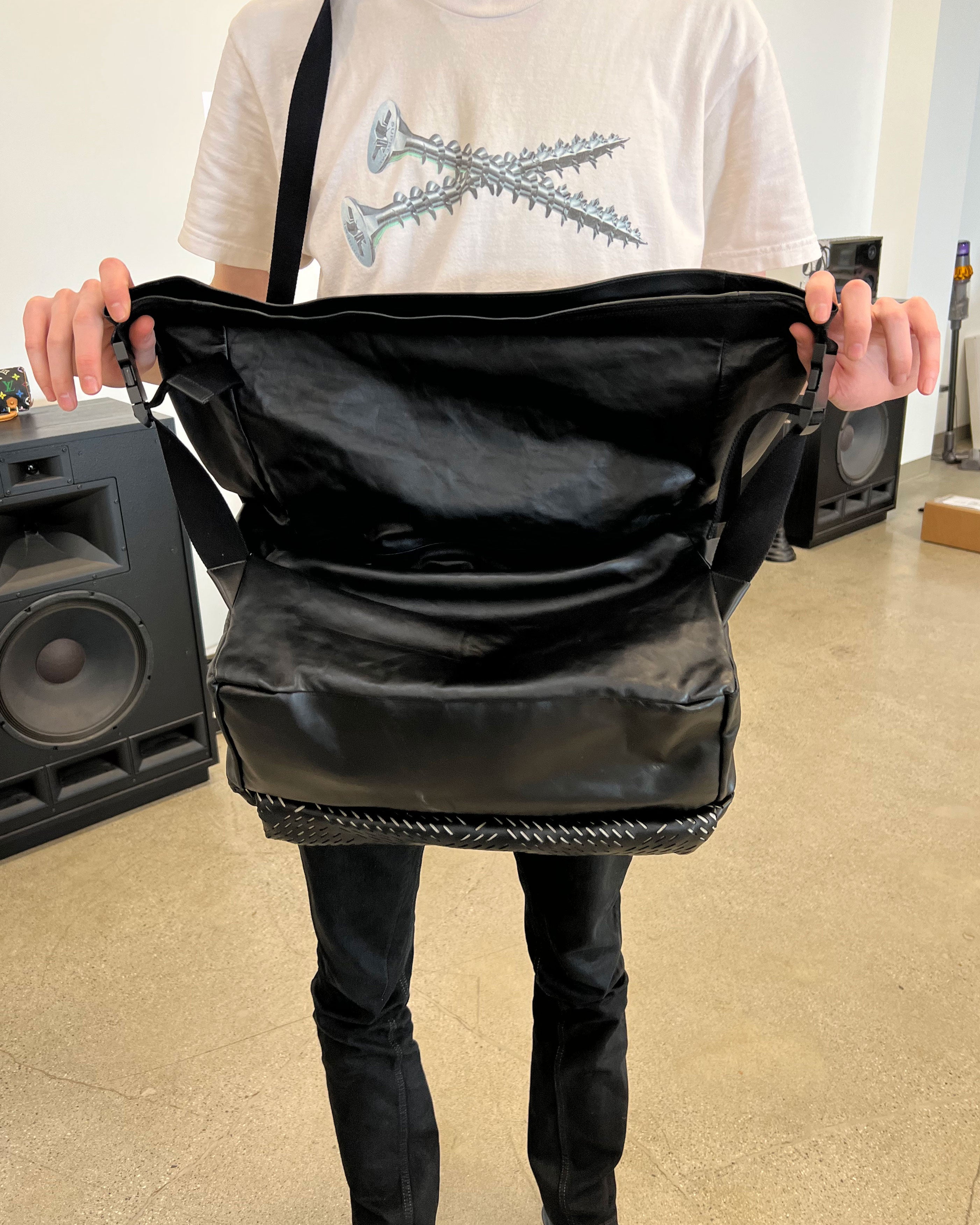 Fold Over Perforated Leather Shoulder Bag