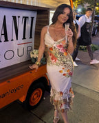 SS 2002 Multicolor Floral And Cheetah Print Dress