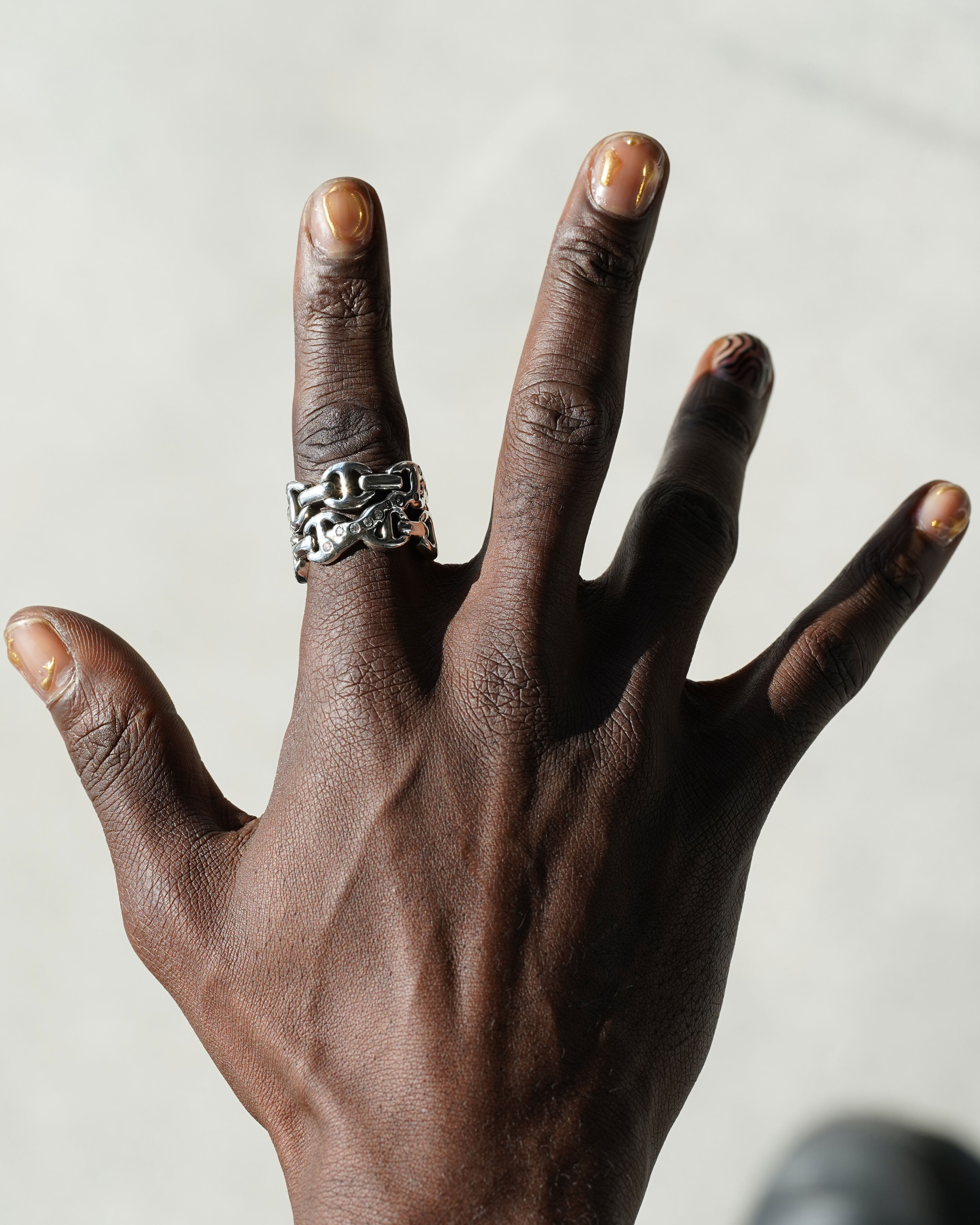 Double Sacred Melted Classic Tri-Link Ring w/ Diamonds