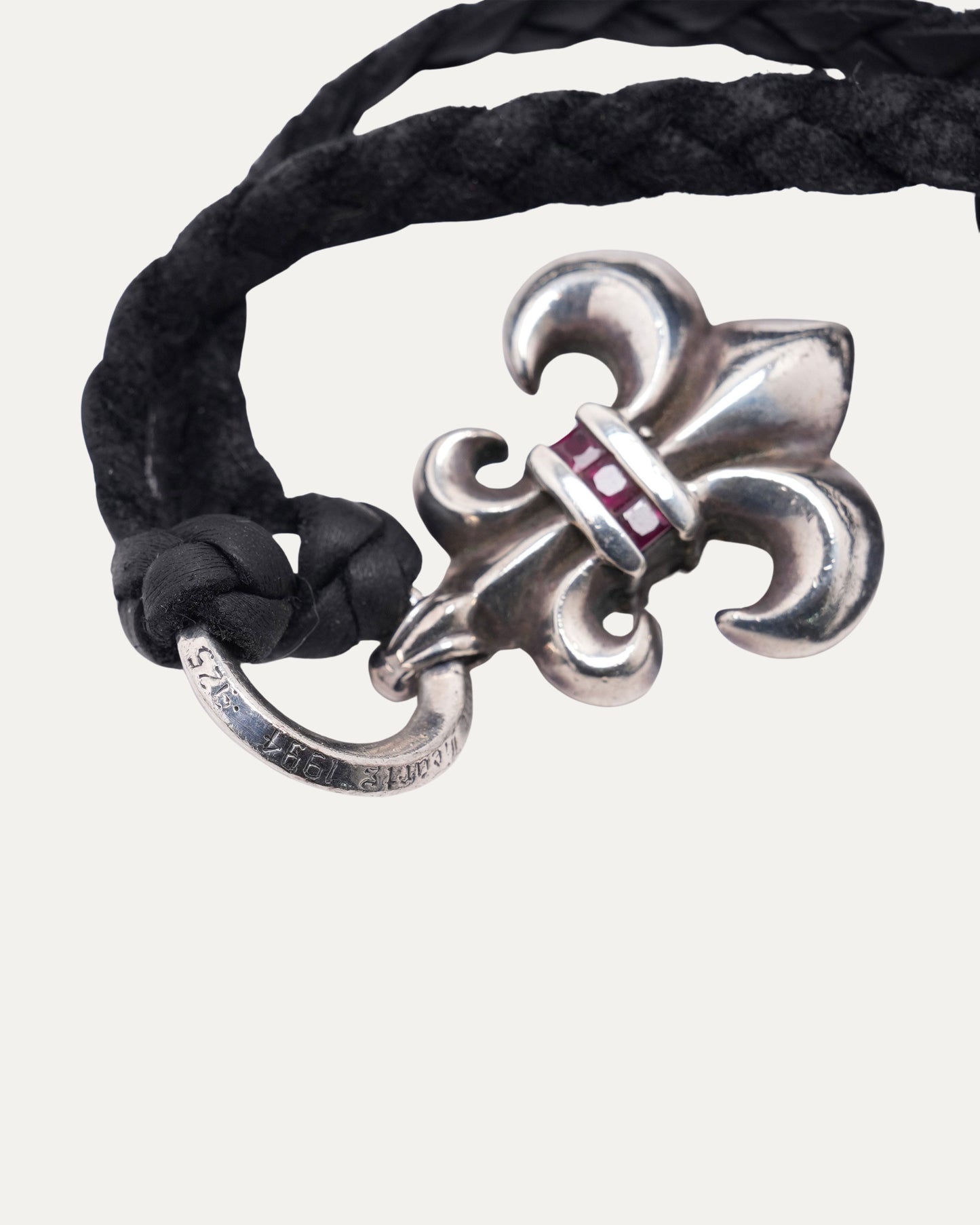 Ruby Fleur Pendant on B-Ring with Leather Thong Necklace