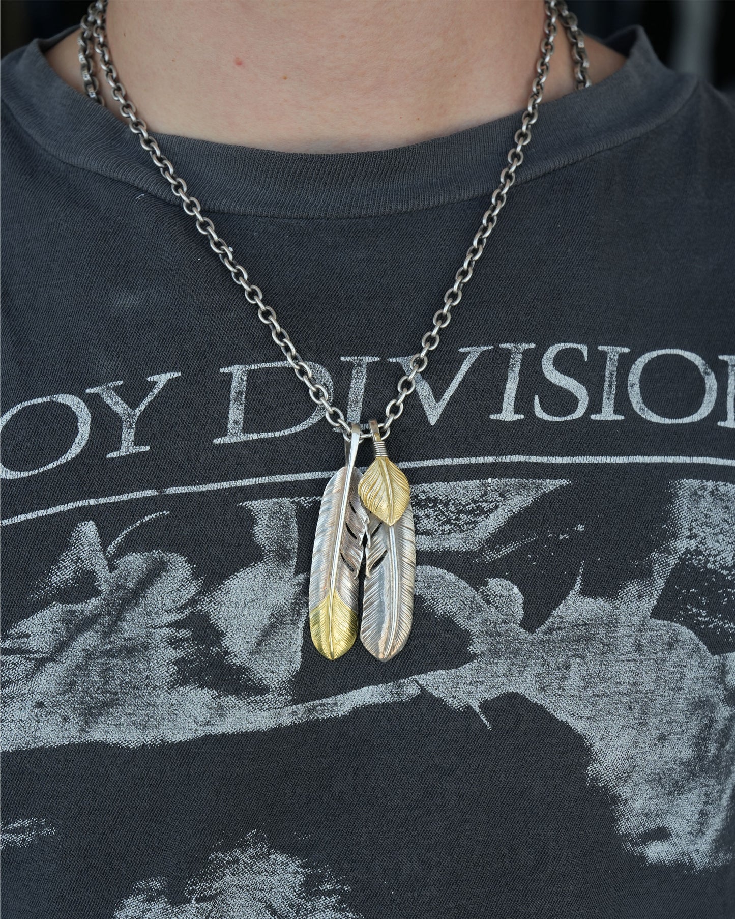 Silver and Gold Double Feather Necklace
