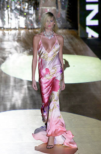 SS 2001 Runway Elizabeth Taylor Print Backless Gown