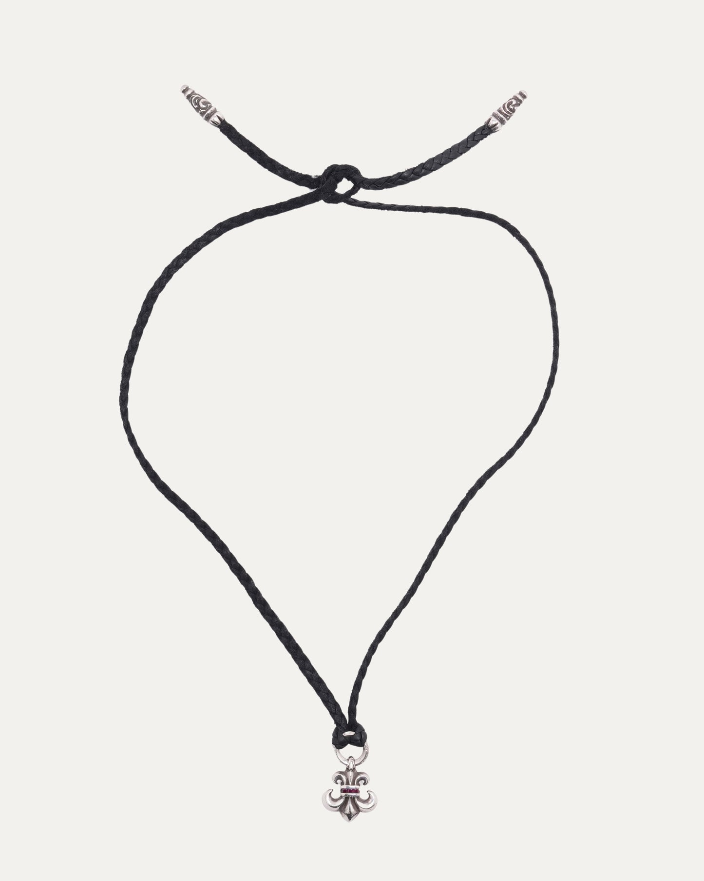 Ruby Fleur Pendant on B-Ring with Leather Thong Necklace