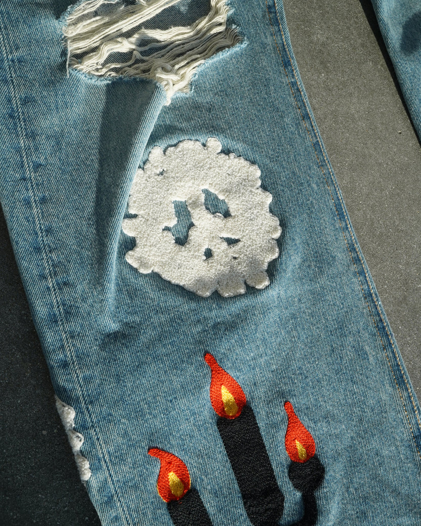 Levi's Virgil Abloh 'Message In A Tear' Embroidered 501 Jeans